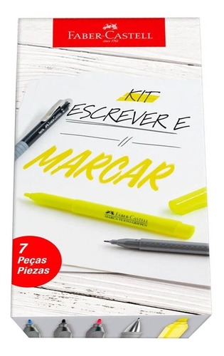 Kit Escolar 7 Peças Escrever E Marcar Canetas Faber Castell