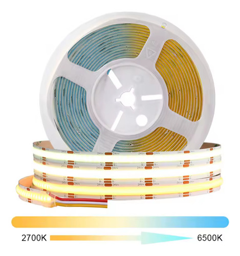 Fita Led Cob Multibranco 2700-6500k 10mm 5m/rolo 608leds/m Cct Do Branco-quente 2700k Ao Branco-frio 6500k