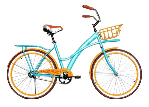 Bicicleta urbana Black Panther Aruba R26 color celeste/naranja con pie de apoyo