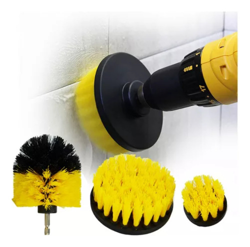 Kit Jogo De Escovas Para Limpeza Pesada Kit Com 3 Unidades Cor Amarelo