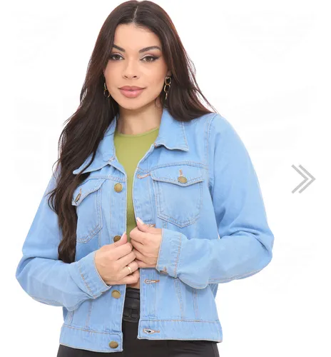 Jaqueta Jeans Destroyed Feminina Com Barra Azul Claro