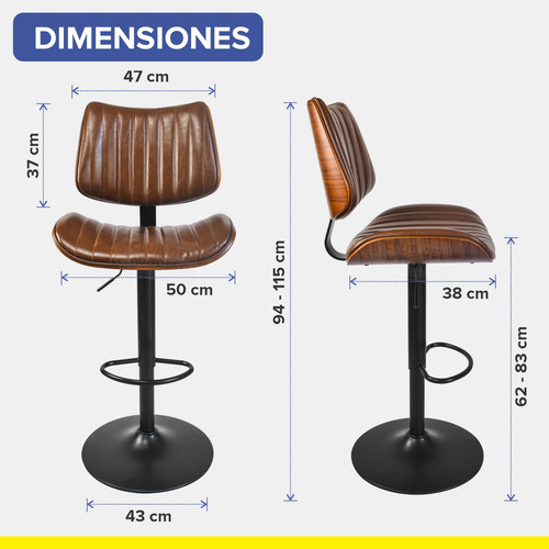 2pzs Bancos Alto Giratorios Para Barra Cocina Bar Silla Alta Acabado De La Estructura Madera- Metal Color Marrón