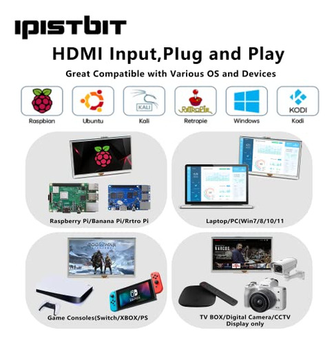 Monitor Táctil Ipistbit Raspberry Pi, Pantalla Hdmi De 5 Pul