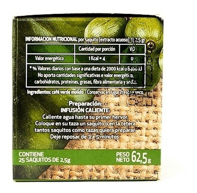 Imagen 3 de 3 de Café Verde En Saquitos Hierbas Del Oasis Pack X 3 Cajas