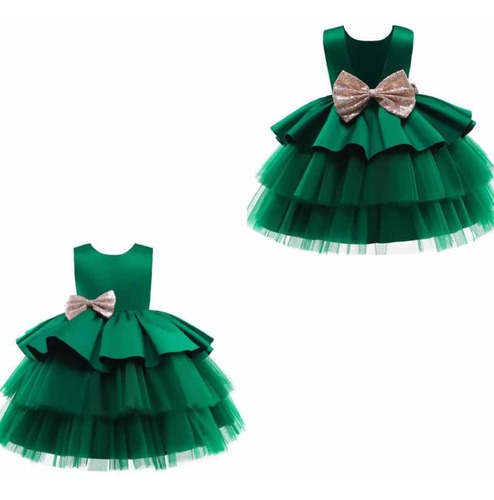 Vestido Niña Fiesta O Gala Color Verde, Navidad Cumpleaños