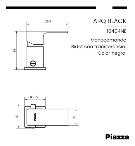 Grifería Bidet Monocom Baño Transfe Piazza Arq Negro Canilla