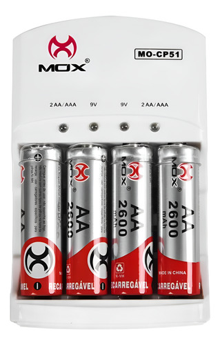 Carregador Super Rápido + 4 Pilhas Recarregável Aa 2600mah