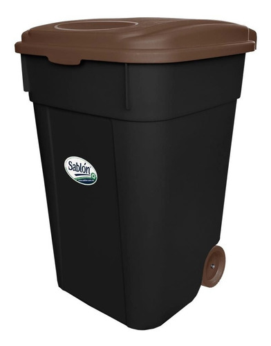 Bote De Basura Cesto Sablon Negro 145 L Con Ruedas Y Tapa