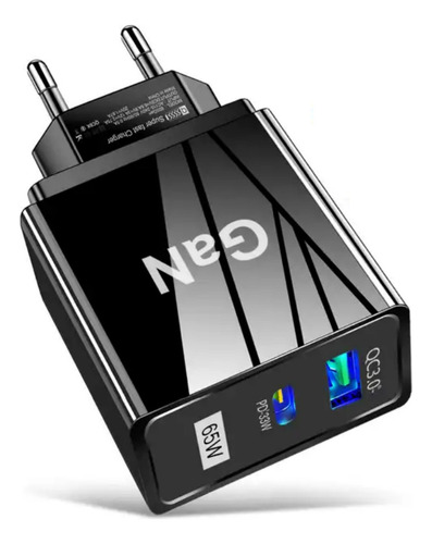 Carregador De Parede Gan 65w Usb + Tipo C Turbo Fonte Tomada Cor Preto