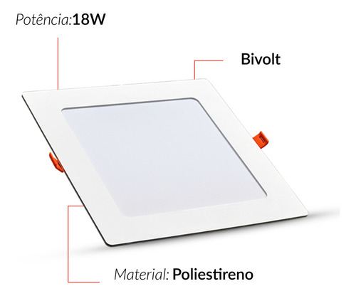 Painel Led Pop Quadrado Embutir 18w 3000k 21x21 Br Avant Estrutura Branco quente 127/220V