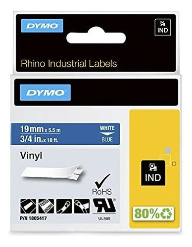 Dymo Rhino Cinta Adhesiva De Vinilo Para Etiquetas, 3-4 Pul