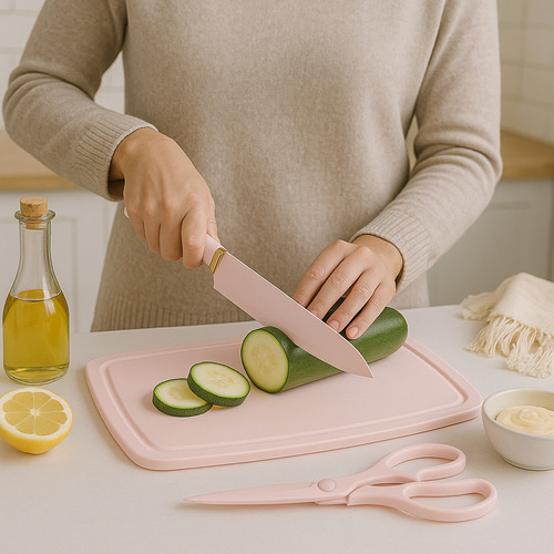 Juego De Cuchillos Para Cocina,setx5 Cuchillos+tijeras+tabla Verde Claro