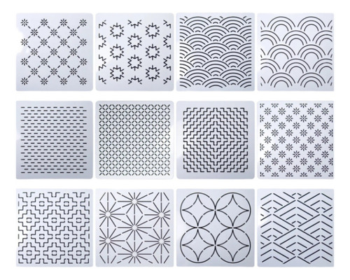 Kit De Bordado Sashiko Con 12 Plantillas, Telas Agujas Hilos