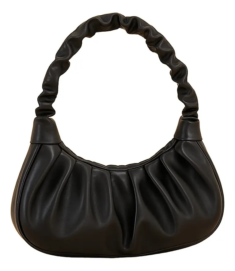 Bolsa De Ombro Baguete Meia Lua Nuvem Feminina Casamento Cor Preto Desenho do tecido Lisa