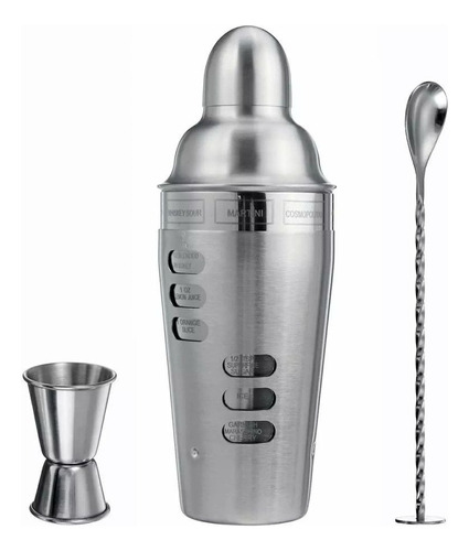 Coctelera Kit 4 Piezas Vaso Giratorio Recetas Set Bartender