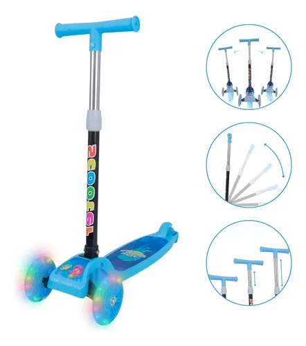 Patinete De 3 Ruedas Baroni Toys Con Luces LED Sin Pilas – Manillar Ajustable En 3 Alturas – Para Niños +3 Años – Azul