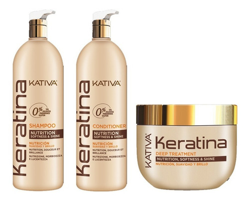 Set Kativa Keratina 1000ml Shampoo+acondicionador+tratamient