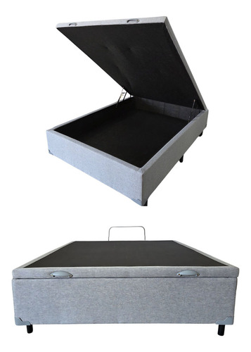 Base Box Com Baú Casal Linho Cinza 1,38 X 1,88 Reforçada