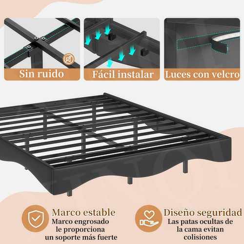 Base Cama Matrimonial Size Flotante Con Luces Led Ajustables