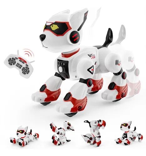 SIMREX Perro Robot Interactivo Con Control Remoto Bluetooth – Baila, Hace Trucos Y Responde Al Tacto – Ojos LED, Batería Recargable – Regalo Ideal Para Niños De 6 Años En Adelante (Gris)