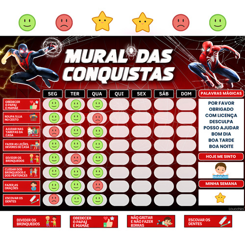 Mural Das Conquistas Rotina Diária Tema Heróis Spider-man