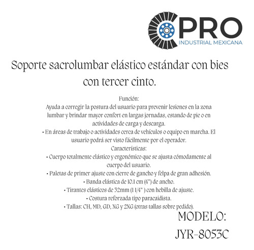 Faja Jyrsa Sacrolumbar Elástico Estándar C/bies C/3er Cinto