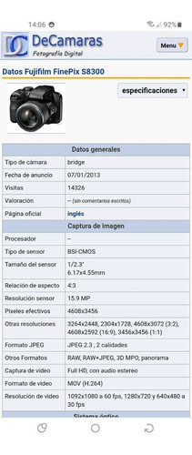 Camara D F Finepix S8300. Precio Base +envío Consultar Antes