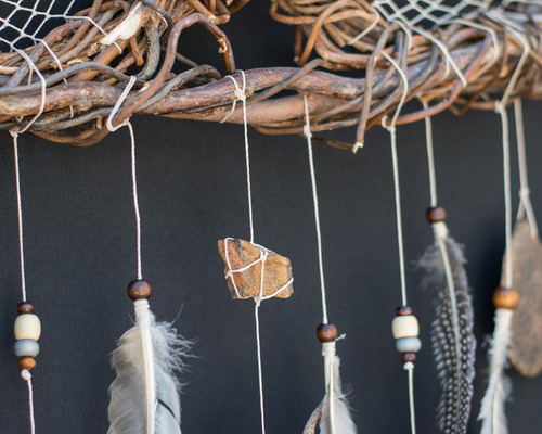 Atrapasueños Rústico Madera Plumas Naturales Decoración