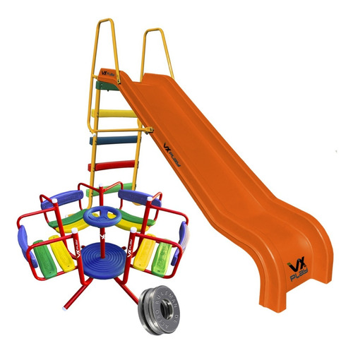 Combo Infantil Calesita + Tobogan 4 Escalones Pvc Exterior