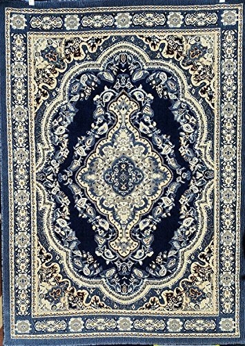 Emiratos Área Persa Tradicional Alfombra Azul Oscuro Diseño 