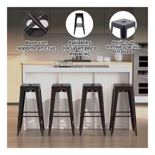 Pack 4 Taburete Alto De Metal Para Barra