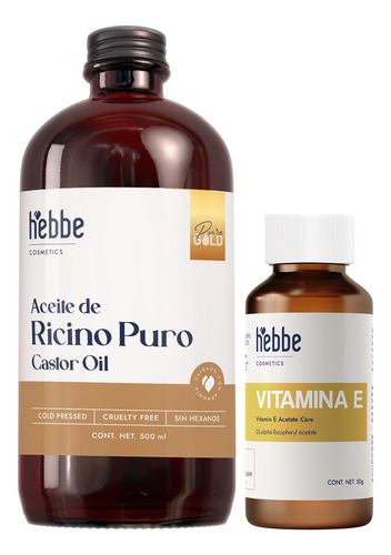 Kit Aceite De Ricino 500ml + Vitamina E 50 g Facial y capilar Hebbe