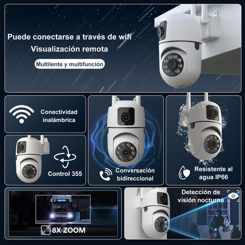 Cámara De Seguridad Wifi Exterior 8MP Doble Lente con Alarma Security Camera Surveillance Dual Screen Auto Tracking Full Color Outdoor IP Cameras 8x Zoom color Banco