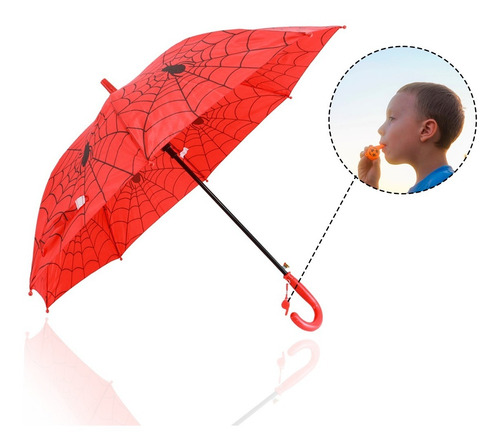 Guarda Chuva Infantil Aranha Automático Reforçado Com Apito