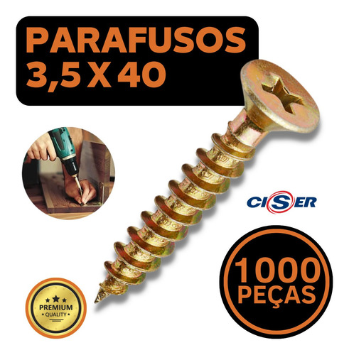 1000 Parafuso Macenaria Rosca Soberba 3,5x40 Madeira Philips