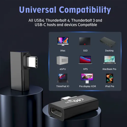 Adaptador Usb C 4 En Ngulo Recto, Hasta 40 Gbps