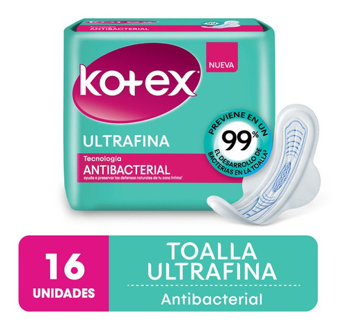Toalla Femenina Kotex Antibacterial Ultrafina X 16 Unidades