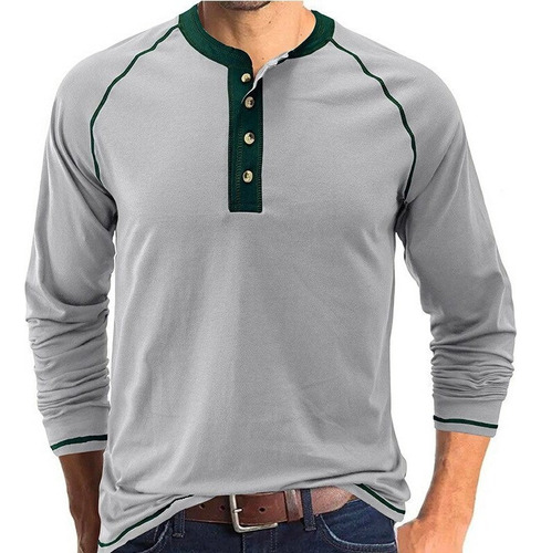 Camiseta De Manga Larga Con Cuello Redondo Para Hombre