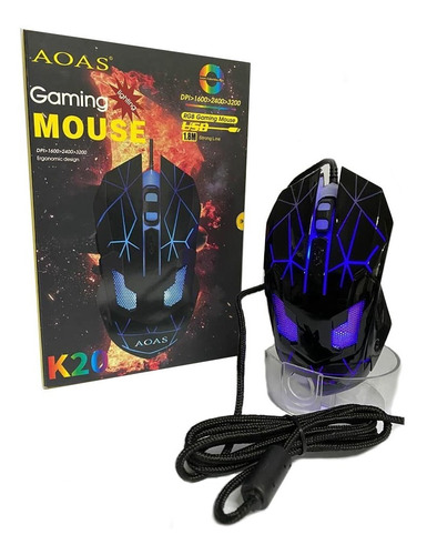 Mouse Gamer Aoas K20 Rgb Iluminacion Led 3200 Dpi Cable 1.8m