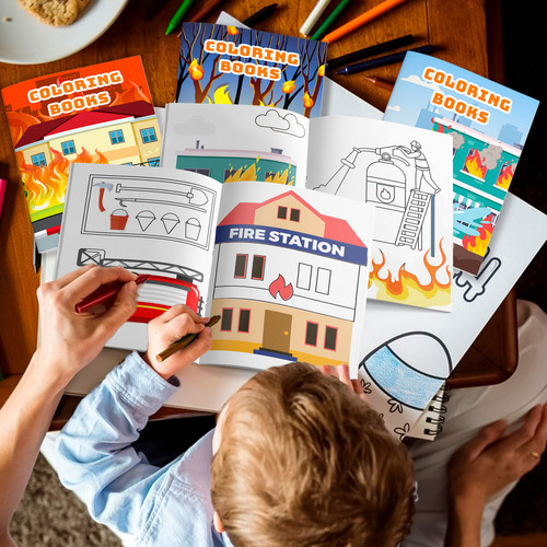 25 Pcs Libro Para Colorear Bomberos Con Lápices De Colores