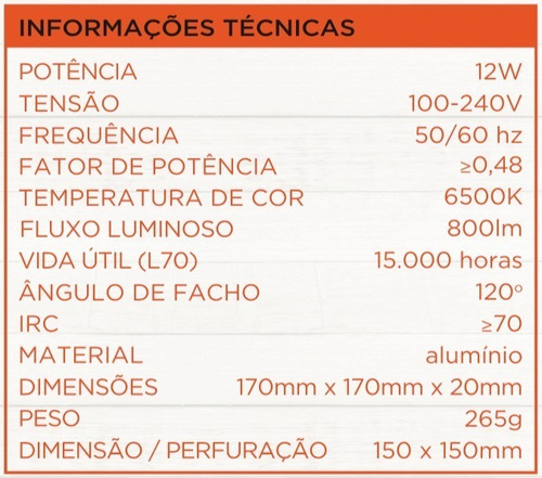 Painel Led Slim Embutir 12w Branca Quadrado - Black + Decker