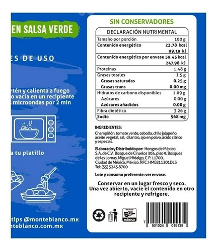 Champisalsas Champiñones Monteblanco Salsa Verde 250g