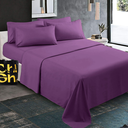 Oh! Sheets Juego De Sabanas Microfibra 5 Piezas Individual Lila Liso
