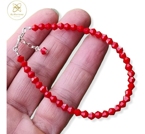 Imagen 2 de 5 de Pulsera Plata Con Cristales Rojos