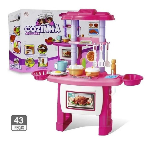 Kit Cozinha Infantil Completa Fogão Forno E Pia Bw034 Cor Rosa