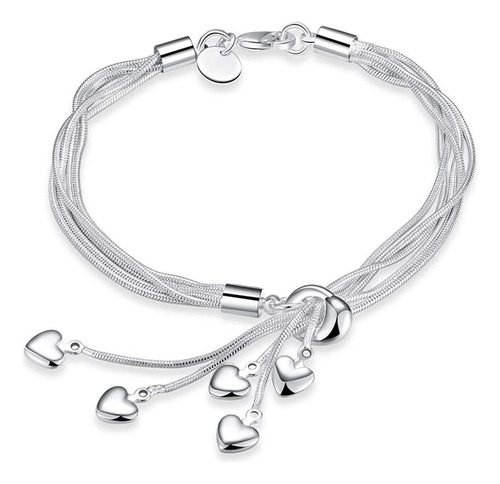 925 Sterling Silver Love Pendants Bracelet Silver Chain Lady