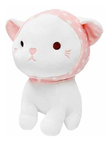 Gato Blanco Con Moño Rosa Peluche Ultrasuave Kawai Miniso