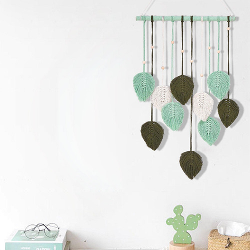 Tapiz Tejido Para Colgar En La Pared De Macramé, Verde