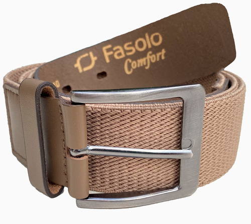 Cinto Couro E Tecido Masculino Fasolo G188221106 Cor Cáqui Tamanho 110