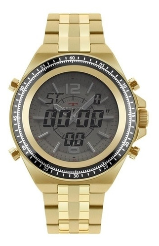 Relógio Technos Masculino Dourado Ts Carbon Anadigi De Luxo Cor do fundo Cinza